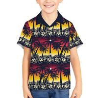 Hawaii Hibiscus Palm Tree Sunset Family Matching Short Sleeve Bodycon Dress and Hawaiian Shirt Tropical Style - Wonder Print Shop