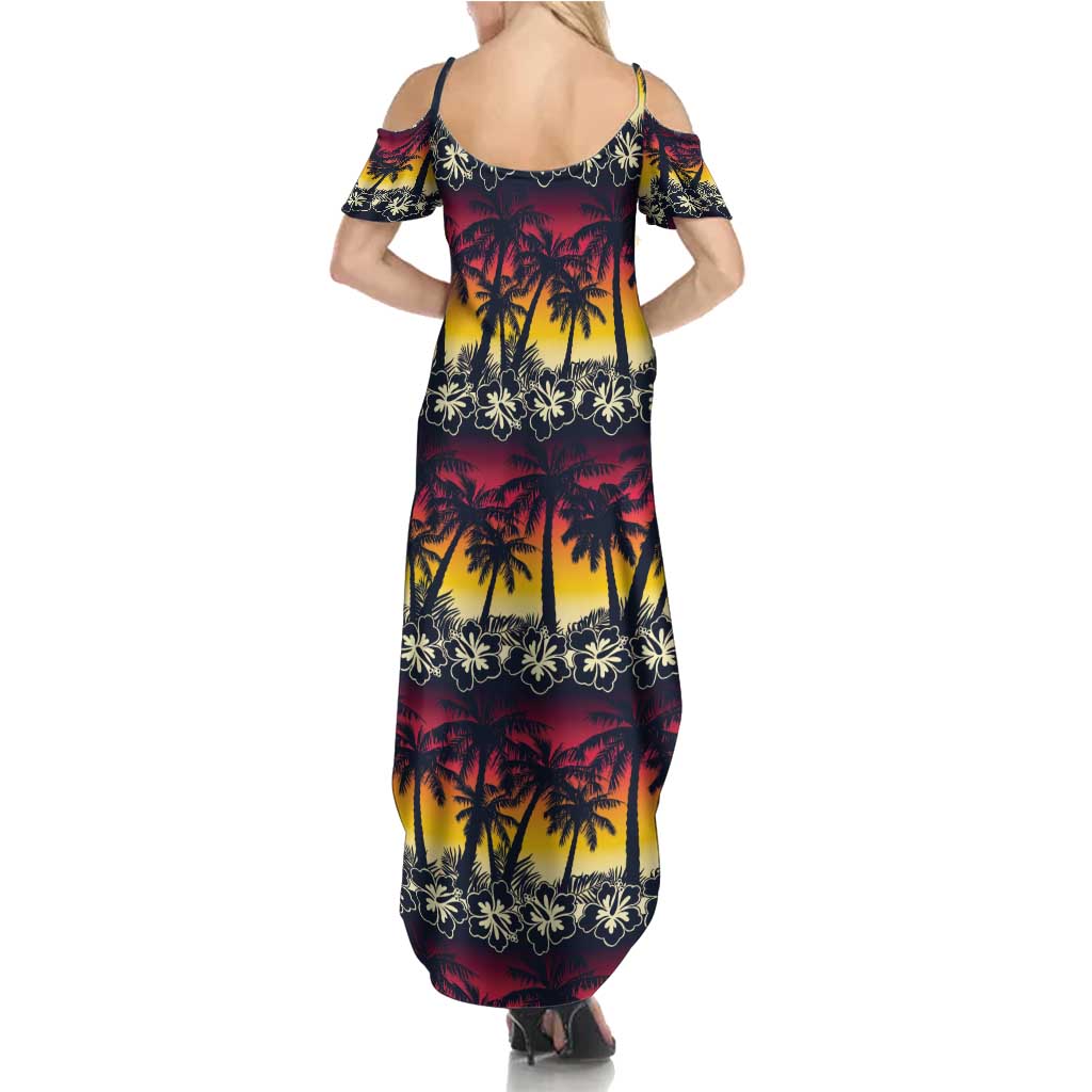 Hawaii Hibiscus Palm Tree Sunset Family Matching Summer Maxi Dress and Hawaiian Shirt Tropical Style - Wonder Print Shop