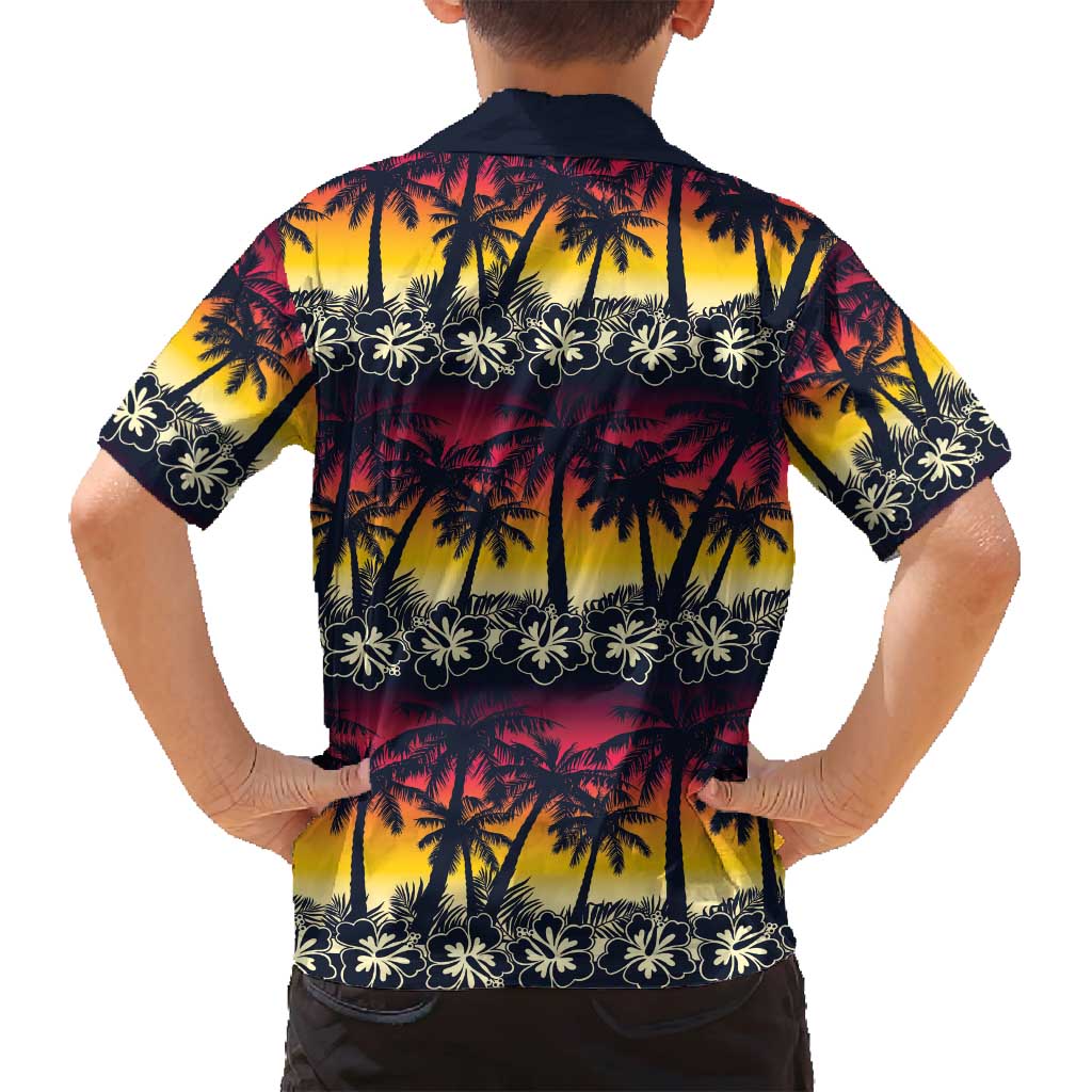 Hawaii Hibiscus Palm Tree Sunset Family Matching Tank Maxi Dress and Hawaiian Shirt Tropical Style - Wonder Print Shop