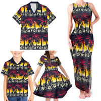 Hawaii Hibiscus Palm Tree Sunset Family Matching Tank Maxi Dress and Hawaiian Shirt Tropical Style - Wonder Print Shop