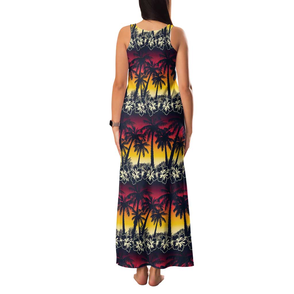 Hawaii Hibiscus Palm Tree Sunset Family Matching Tank Maxi Dress and Hawaiian Shirt Tropical Style - Wonder Print Shop