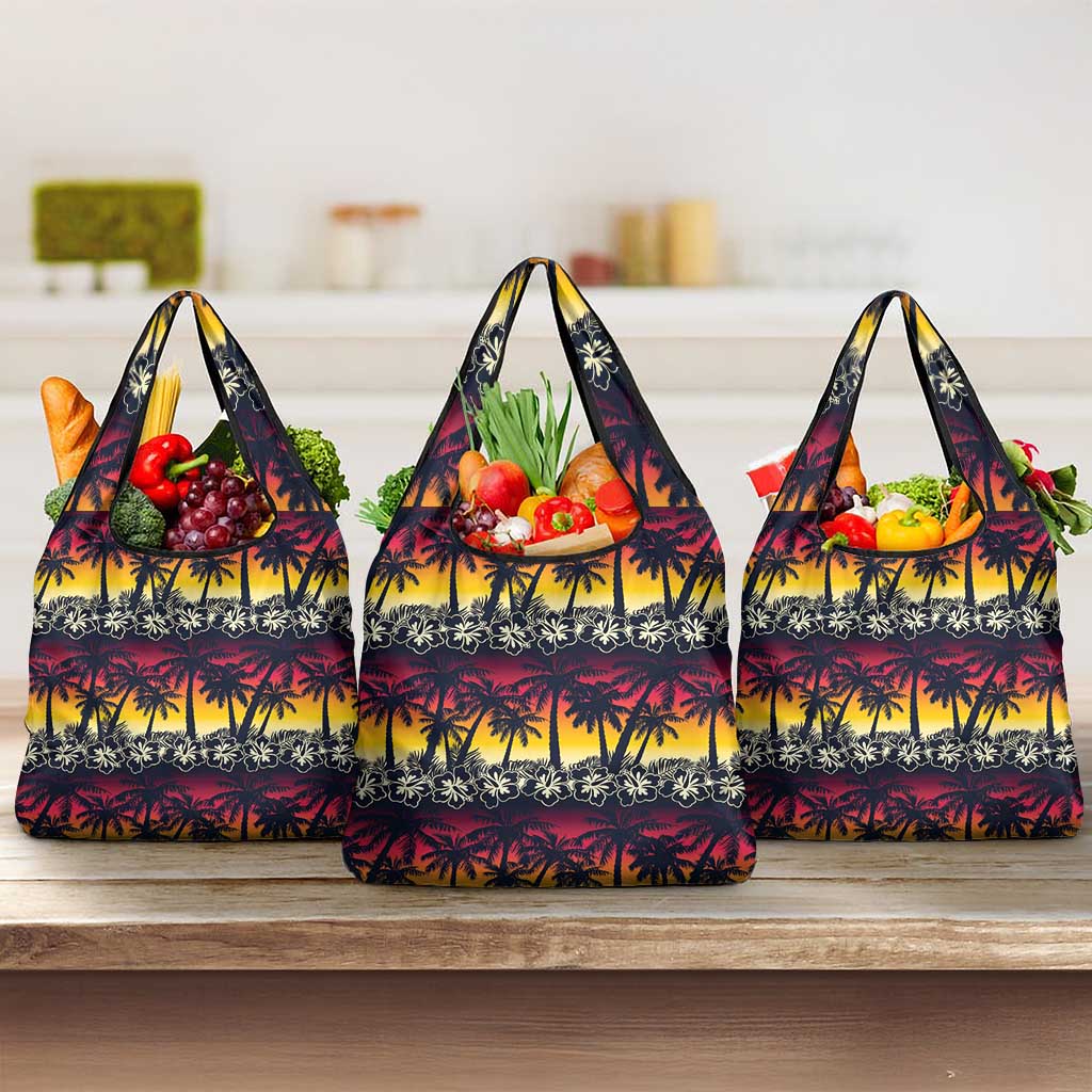 Hawaii Hibiscus Palm Tree Sunset Grocery Bag Tropical Style - Wonder Print Shop