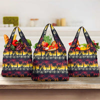 Hawaii Hibiscus Palm Tree Sunset Grocery Bag Tropical Style - Wonder Print Shop