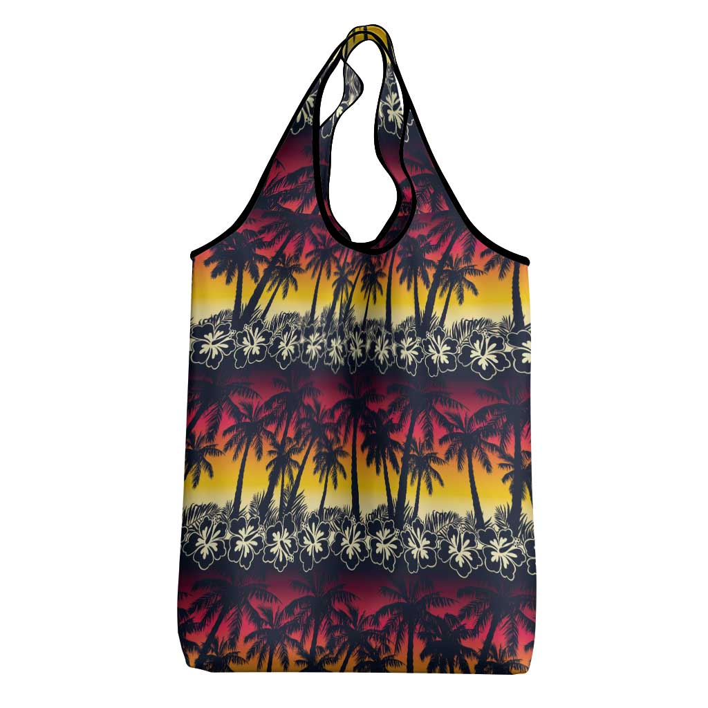 Hawaii Hibiscus Palm Tree Sunset Grocery Bag Tropical Style - Wonder Print Shop