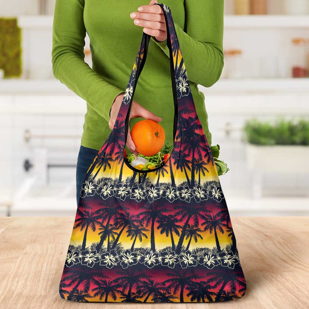 Hawaii Hibiscus Palm Tree Sunset Grocery Bag Tropical Style - Wonder Print Shop