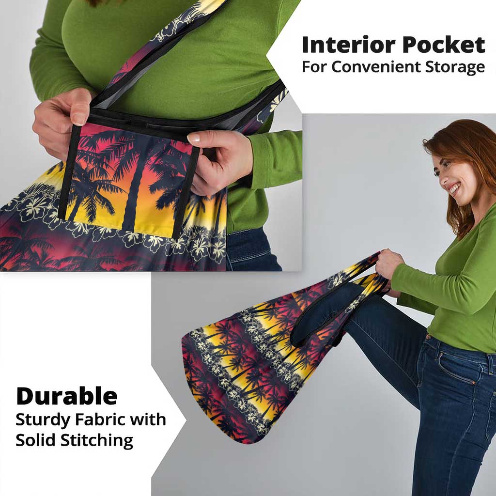 Hawaii Hibiscus Palm Tree Sunset Grocery Bag Tropical Style - Wonder Print Shop