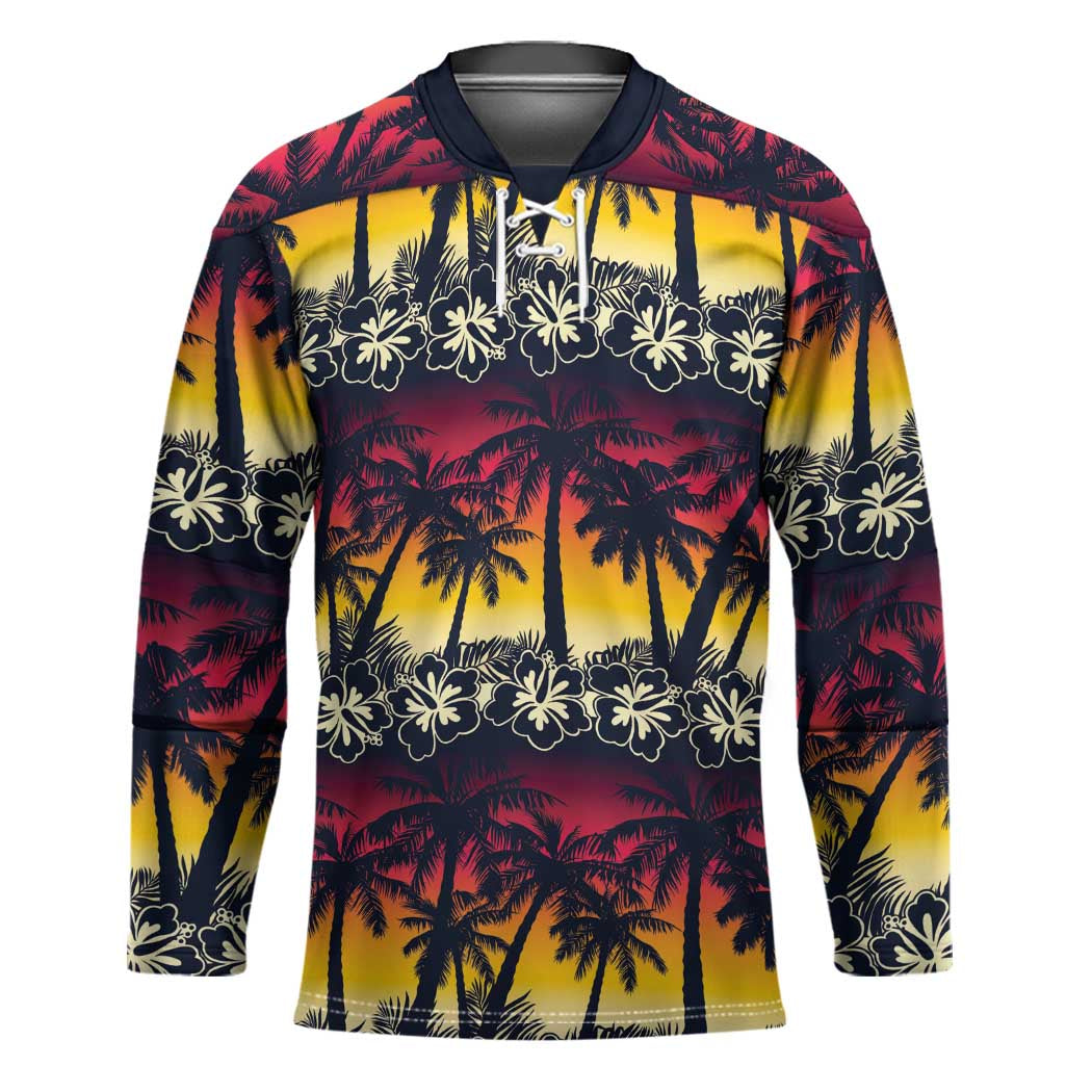 Hawaii Hibiscus Palm Tree Sunset Hockey Jersey Tropical Style - Wonder Print Shop