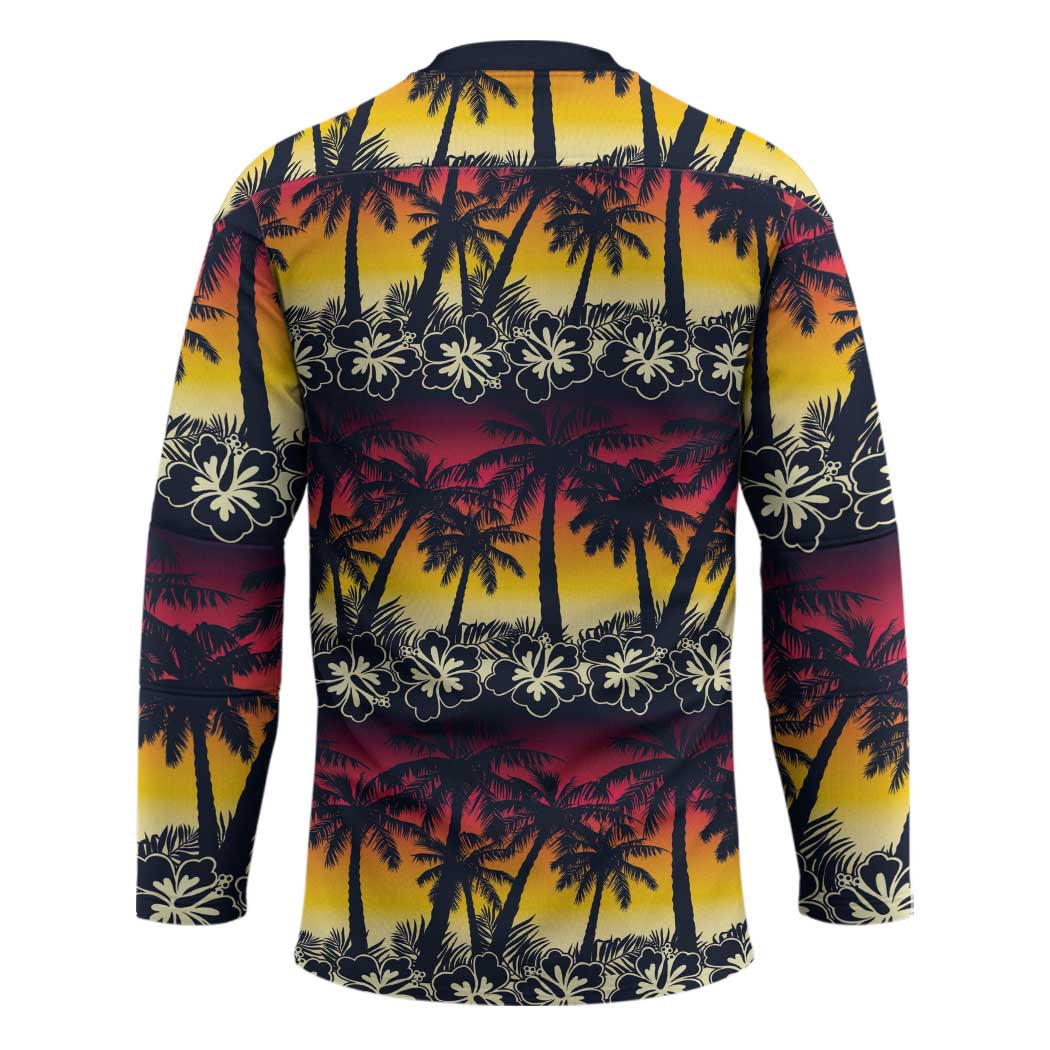 Hawaii Hibiscus Palm Tree Sunset Hockey Jersey Tropical Style - Wonder Print Shop
