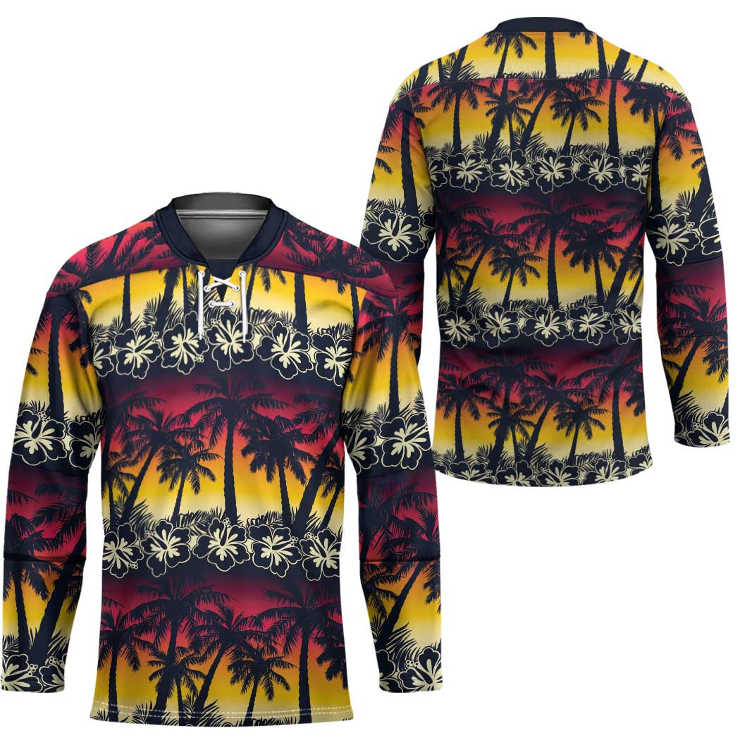 Hawaii Hibiscus Palm Tree Sunset Hockey Jersey Tropical Style - Wonder Print Shop