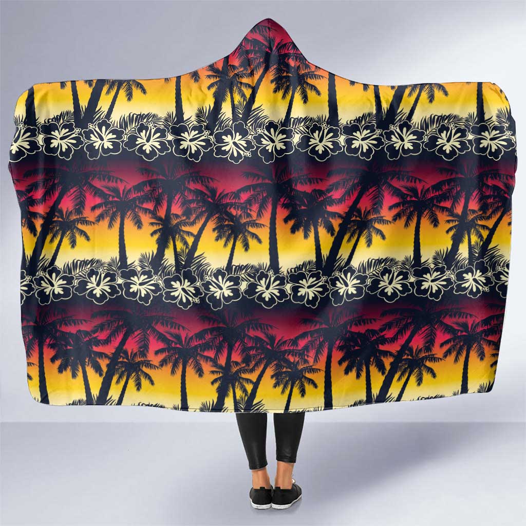 Hawaii Hibiscus Palm Tree Sunset Hooded Blanket Tropical Style - Wonder Print Shop