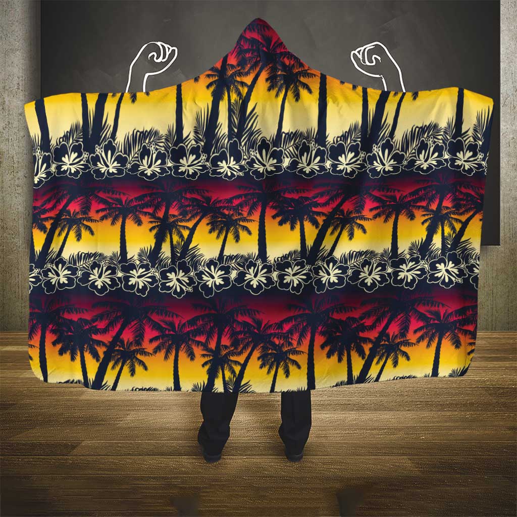 Hawaii Hibiscus Palm Tree Sunset Hooded Blanket Tropical Style - Wonder Print Shop