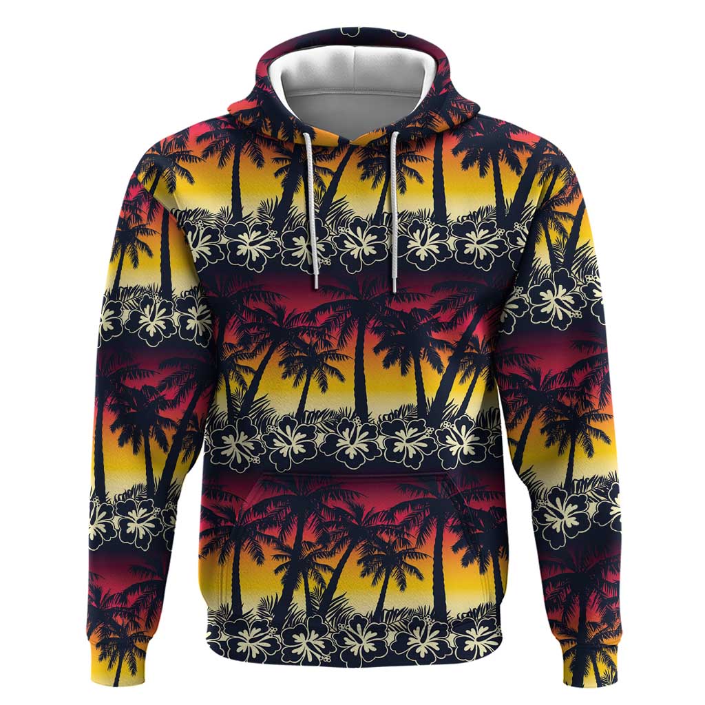 Hawaii Hibiscus Palm Tree Sunset Hoodie Tropical Style - Wonder Print Shop