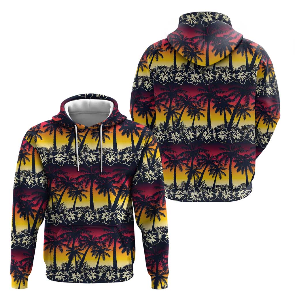 Hawaii Hibiscus Palm Tree Sunset Hoodie Tropical Style - Wonder Print Shop