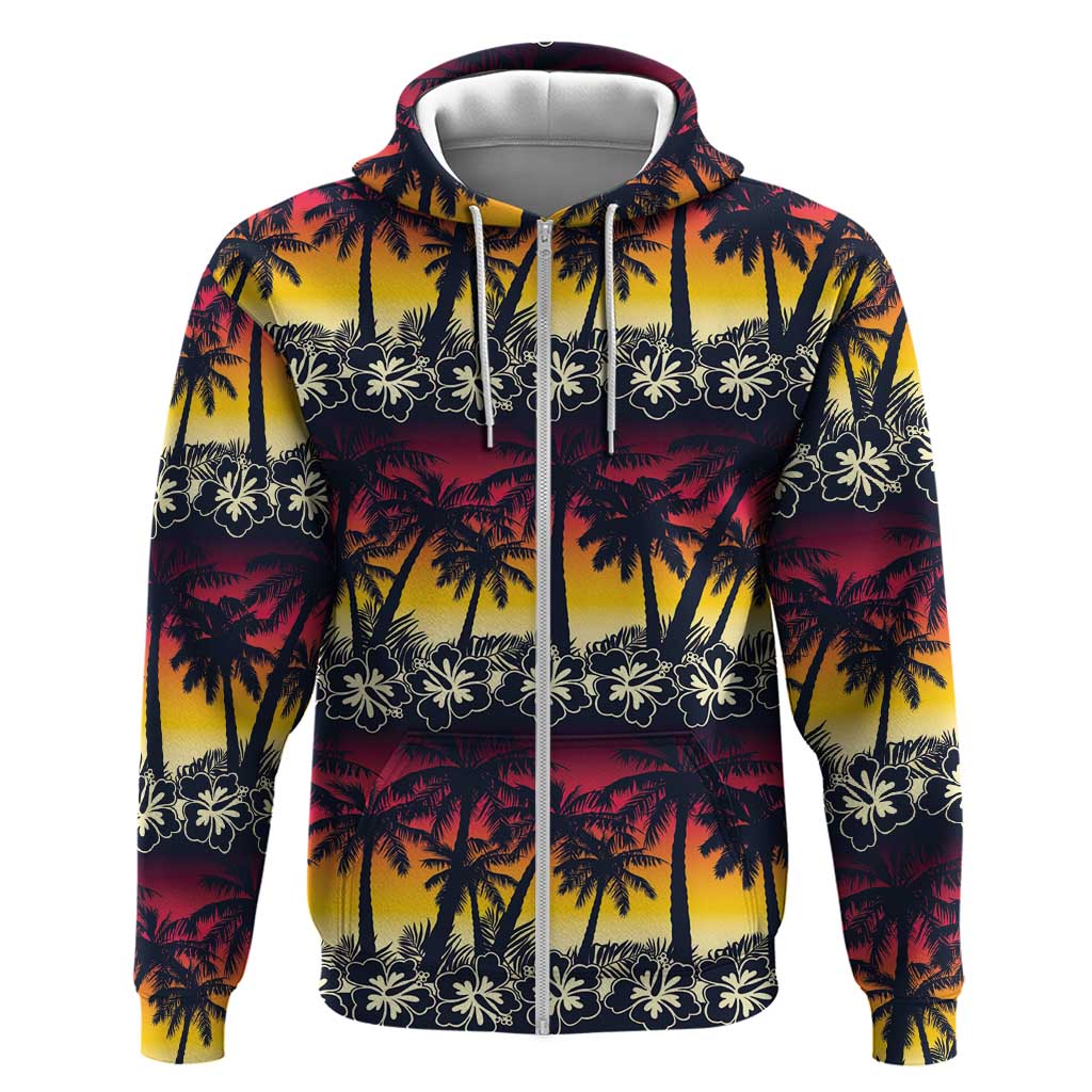 Hawaii Hibiscus Palm Tree Sunset Hoodie Tropical Style - Wonder Print Shop