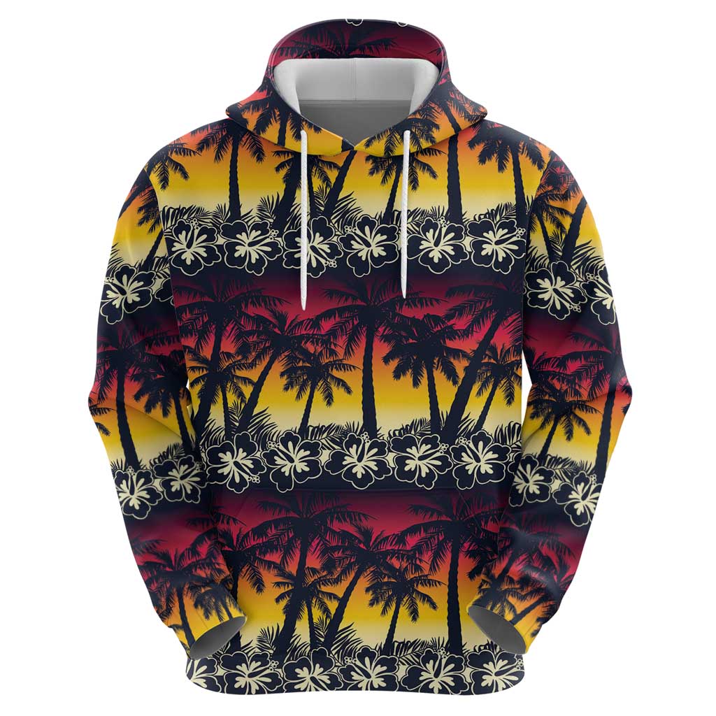Hawaii Hibiscus Palm Tree Sunset Hoodie Tropical Style - Wonder Print Shop