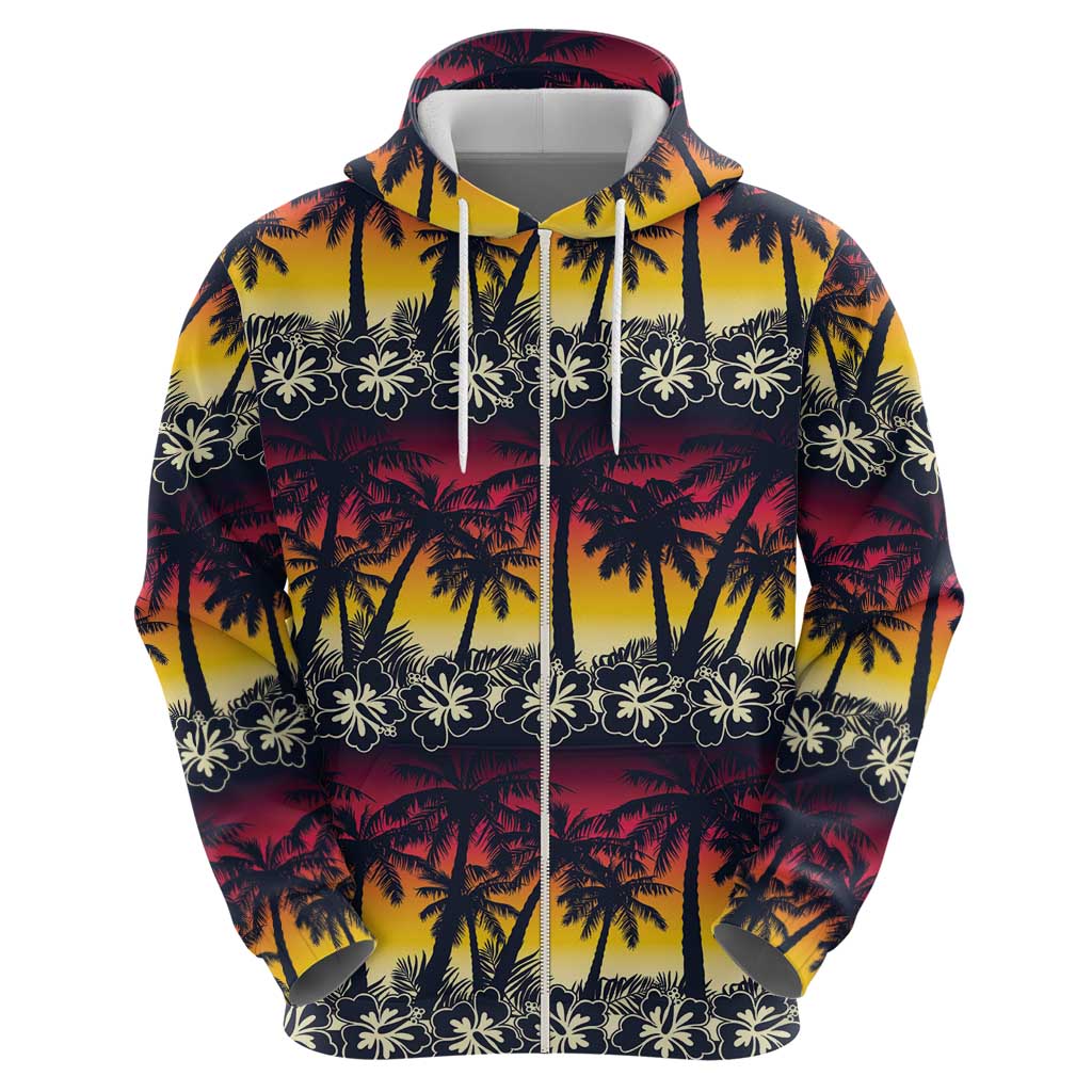 Hawaii Hibiscus Palm Tree Sunset Hoodie Tropical Style - Wonder Print Shop