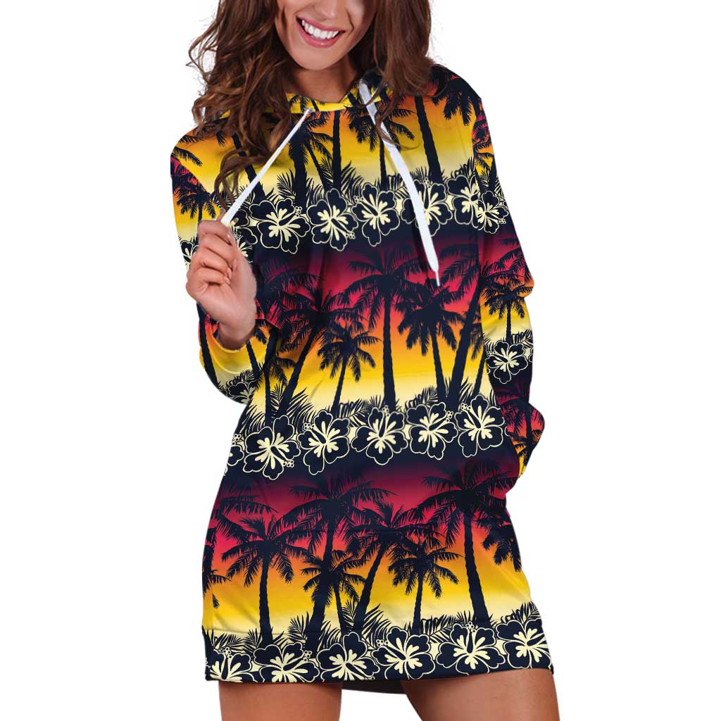 Hawaii Hibiscus Palm Tree Sunset Hoodie Dress Tropical Style - Wonder Print Shop