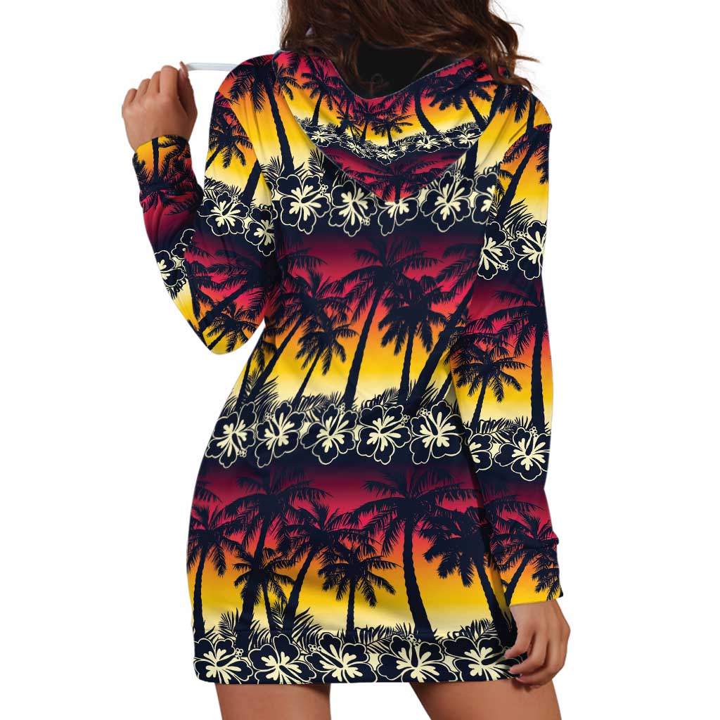 Hawaii Hibiscus Palm Tree Sunset Hoodie Dress Tropical Style - Wonder Print Shop