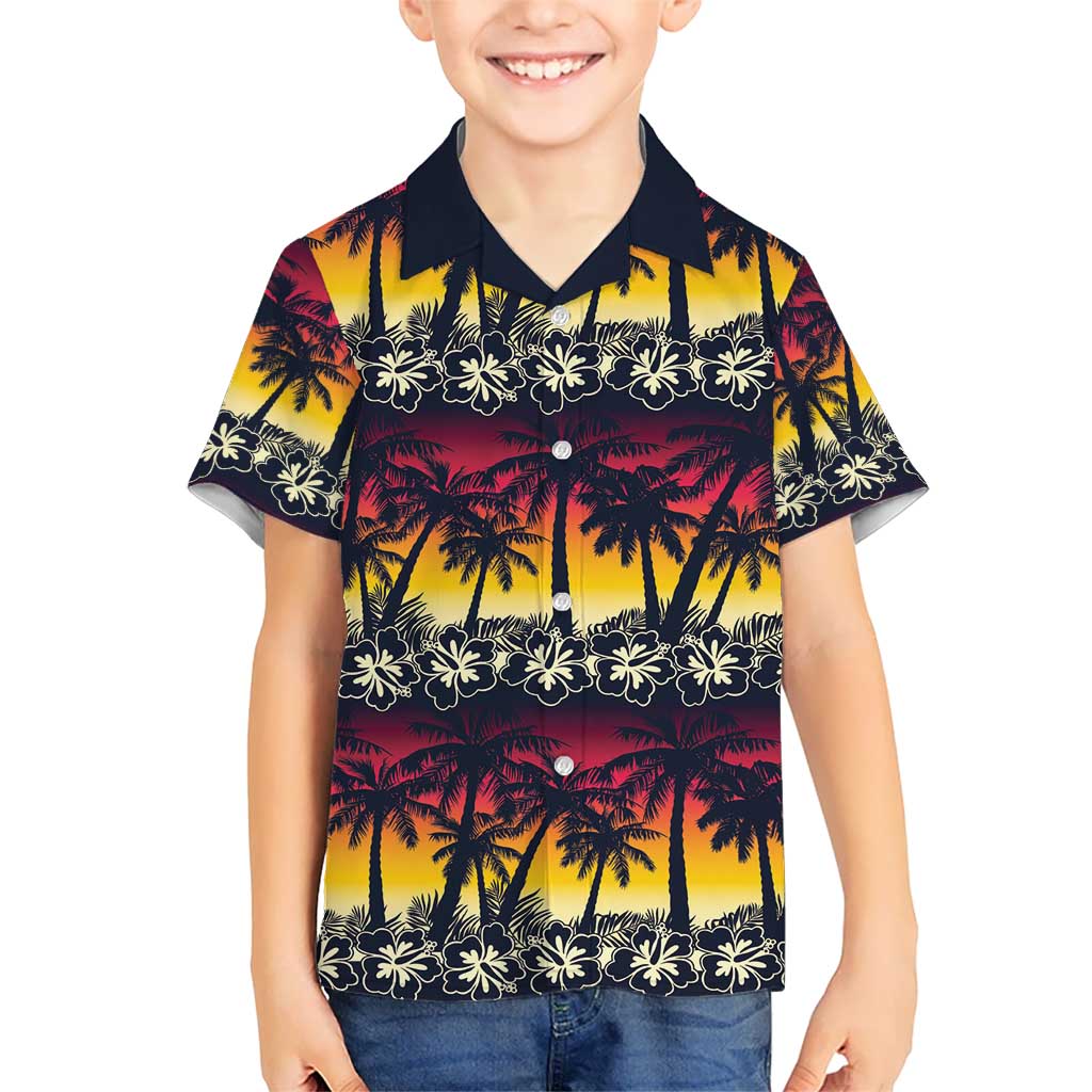 Hawaii Hibiscus Palm Tree Sunset Kid Hawaiian Shirt Tropical Style - Wonder Print Shop
