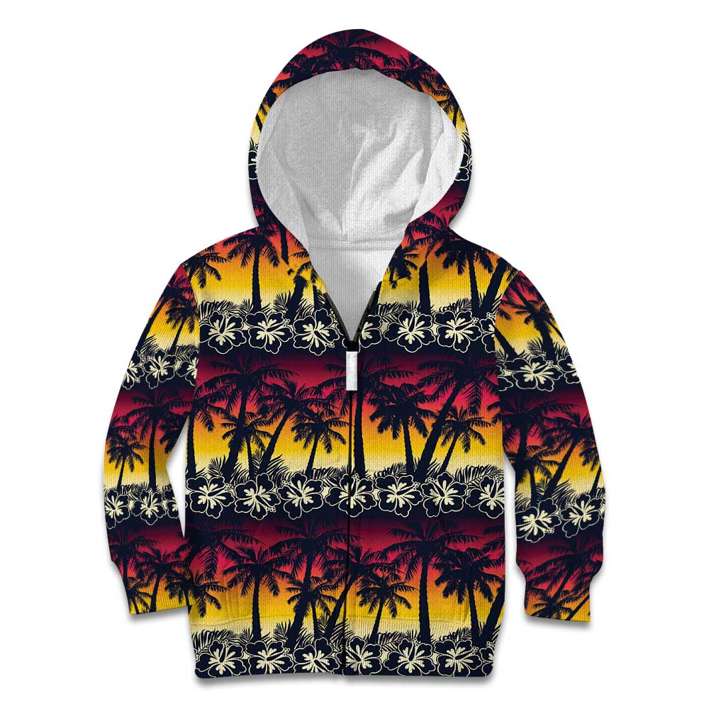 Hawaii Hibiscus Palm Tree Sunset Kid Hoodie Tropical Style - Wonder Print Shop