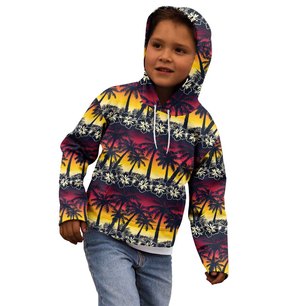 Hawaii Hibiscus Palm Tree Sunset Kid Hoodie Tropical Style - Wonder Print Shop
