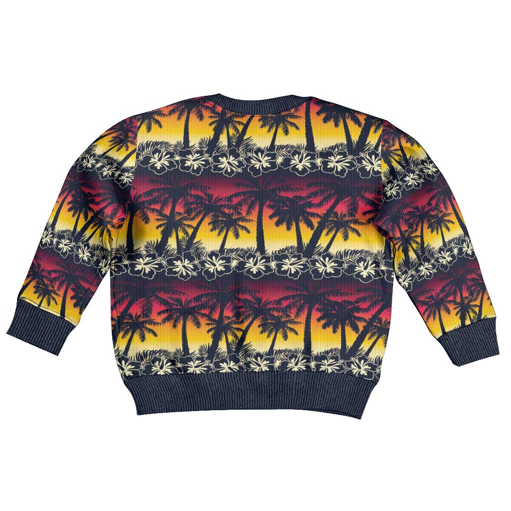 Hawaii Hibiscus Palm Tree Sunset Kid Ugly Christmas Sweater Tropical Style - Wonder Print Shop
