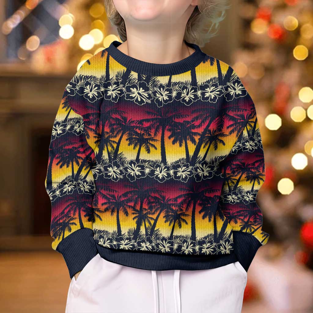 Hawaii Hibiscus Palm Tree Sunset Kid Ugly Christmas Sweater Tropical Style - Wonder Print Shop