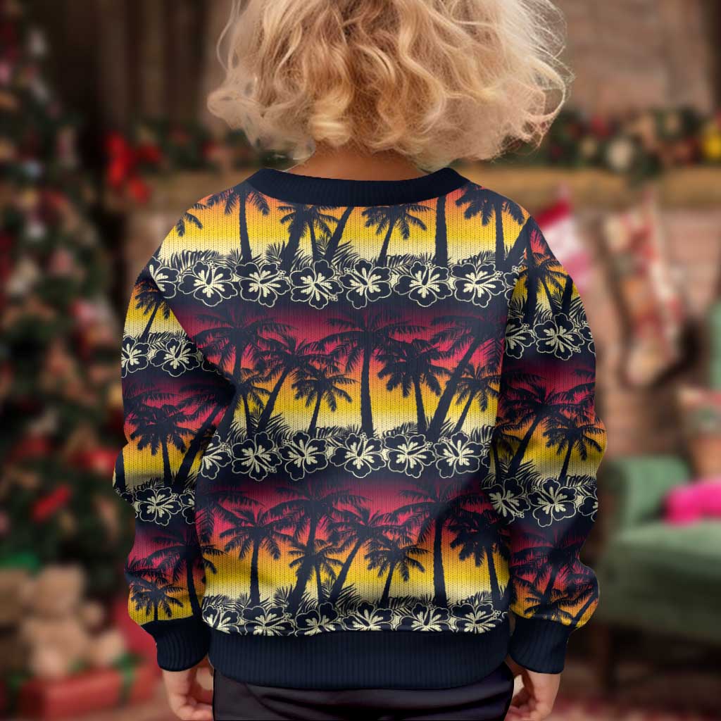 Hawaii Hibiscus Palm Tree Sunset Kid Ugly Christmas Sweater Tropical Style - Wonder Print Shop