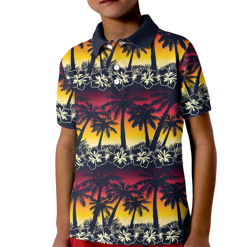 Hawaii Hibiscus Palm Tree Sunset Kid Polo Shirt Tropical Style - Wonder Print Shop