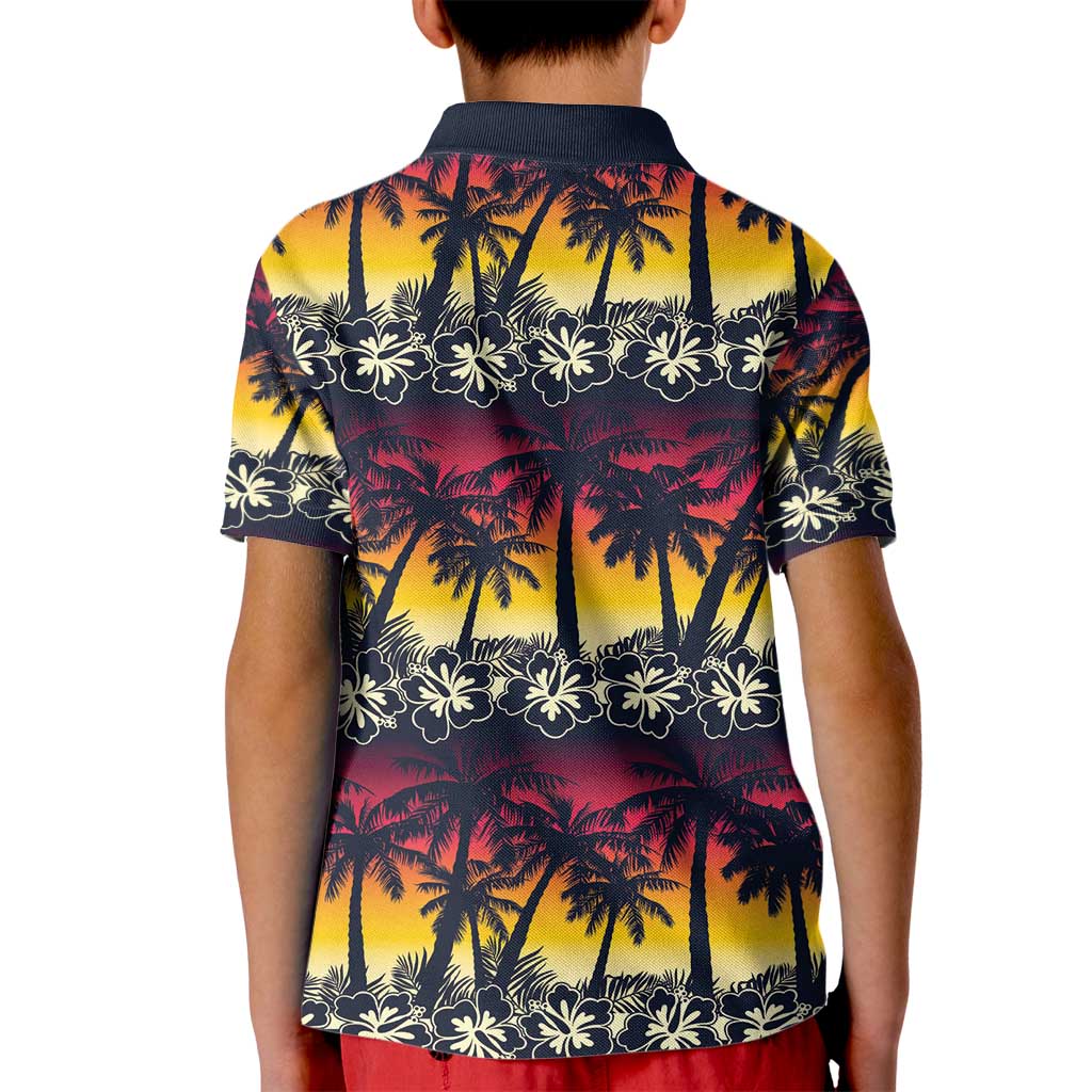 Hawaii Hibiscus Palm Tree Sunset Kid Polo Shirt Tropical Style - Wonder Print Shop