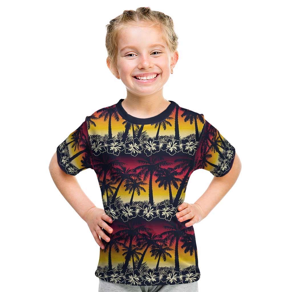 Hawaii Hibiscus Palm Tree Sunset Kid T Shirt Tropical Style - Wonder Print Shop