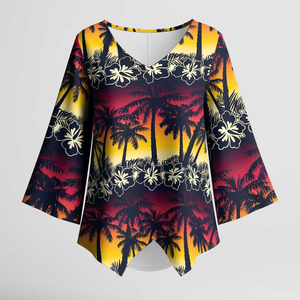 Hawaii Hibiscus Palm Tree Sunset Kimono Sleeve Blouse Tropical Style - Wonder Print Shop