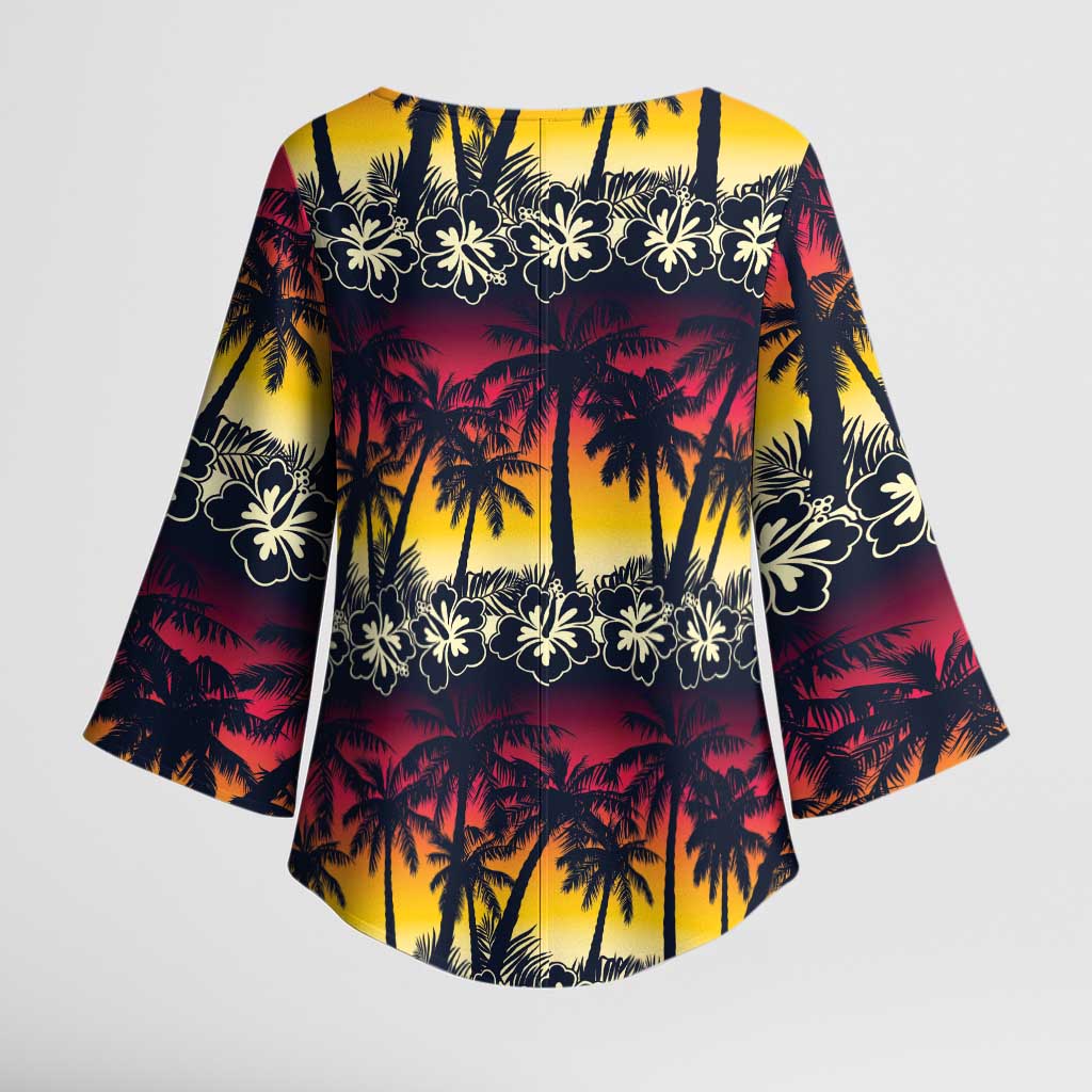 Hawaii Hibiscus Palm Tree Sunset Kimono Sleeve Blouse Tropical Style - Wonder Print Shop