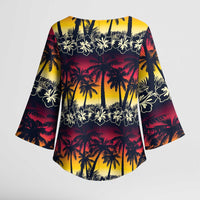 Hawaii Hibiscus Palm Tree Sunset Kimono Sleeve Blouse Tropical Style - Wonder Print Shop