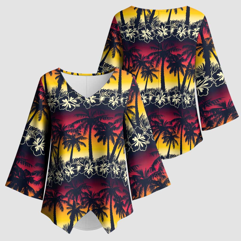 Hawaii Hibiscus Palm Tree Sunset Kimono Sleeve Blouse Tropical Style - Wonder Print Shop