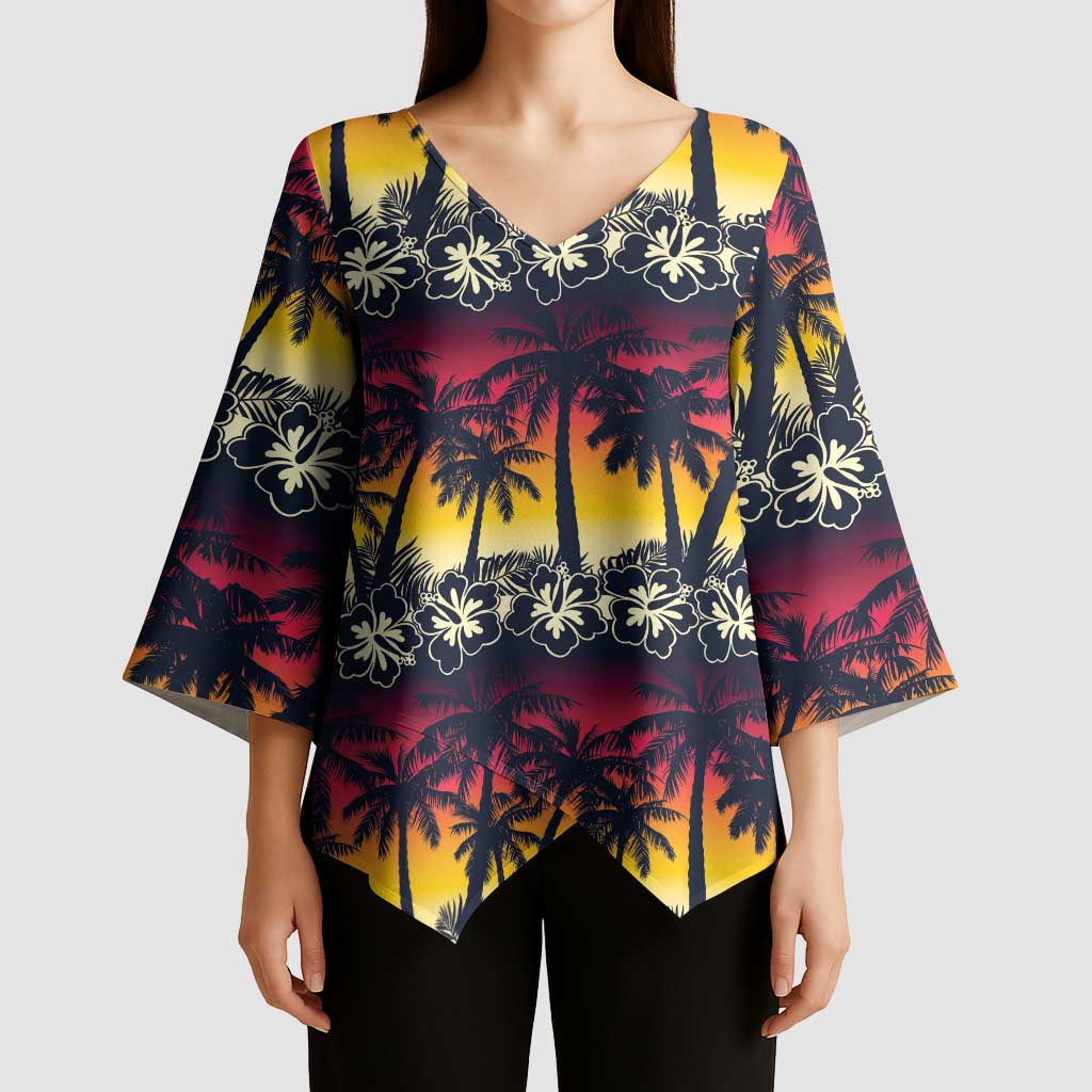 Hawaii Hibiscus Palm Tree Sunset Kimono Sleeve Blouse Tropical Style - Wonder Print Shop