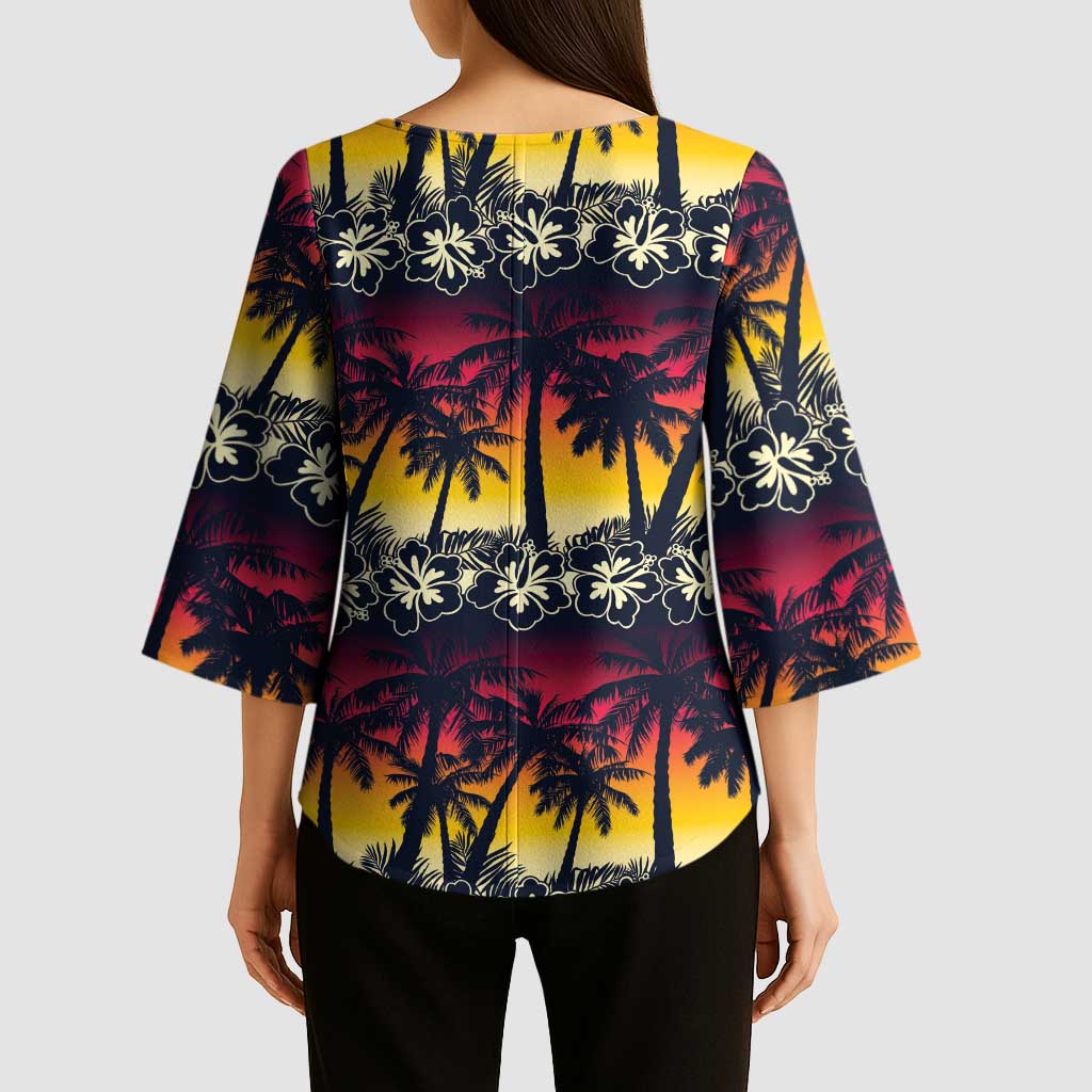 Hawaii Hibiscus Palm Tree Sunset Kimono Sleeve Blouse Tropical Style - Wonder Print Shop