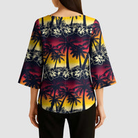 Hawaii Hibiscus Palm Tree Sunset Kimono Sleeve Blouse Tropical Style - Wonder Print Shop
