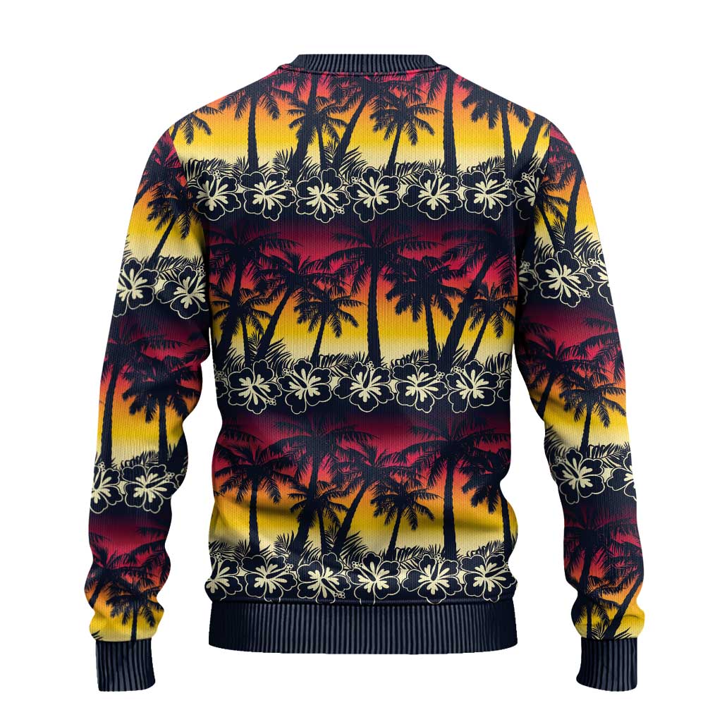 Hawaii Hibiscus Palm Tree Sunset Ugly Christmas Sweater Tropical Style - Wonder Print Shop