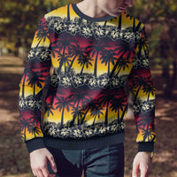 Hawaii Hibiscus Palm Tree Sunset Ugly Christmas Sweater Tropical Style - Wonder Print Shop