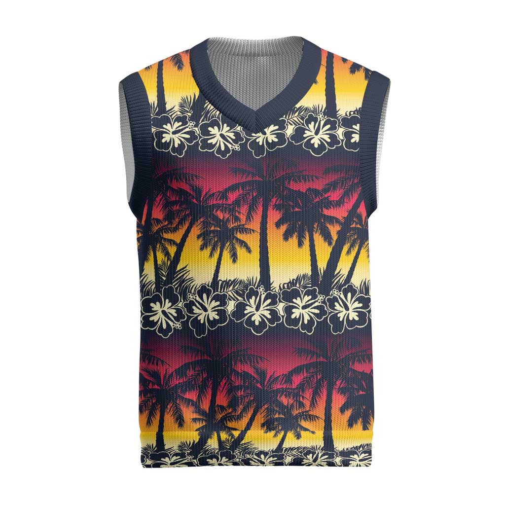 Hawaii Hibiscus Palm Tree Sunset Christmas Knitted V-Neck Vest Tropical Style - Wonder Print Shop