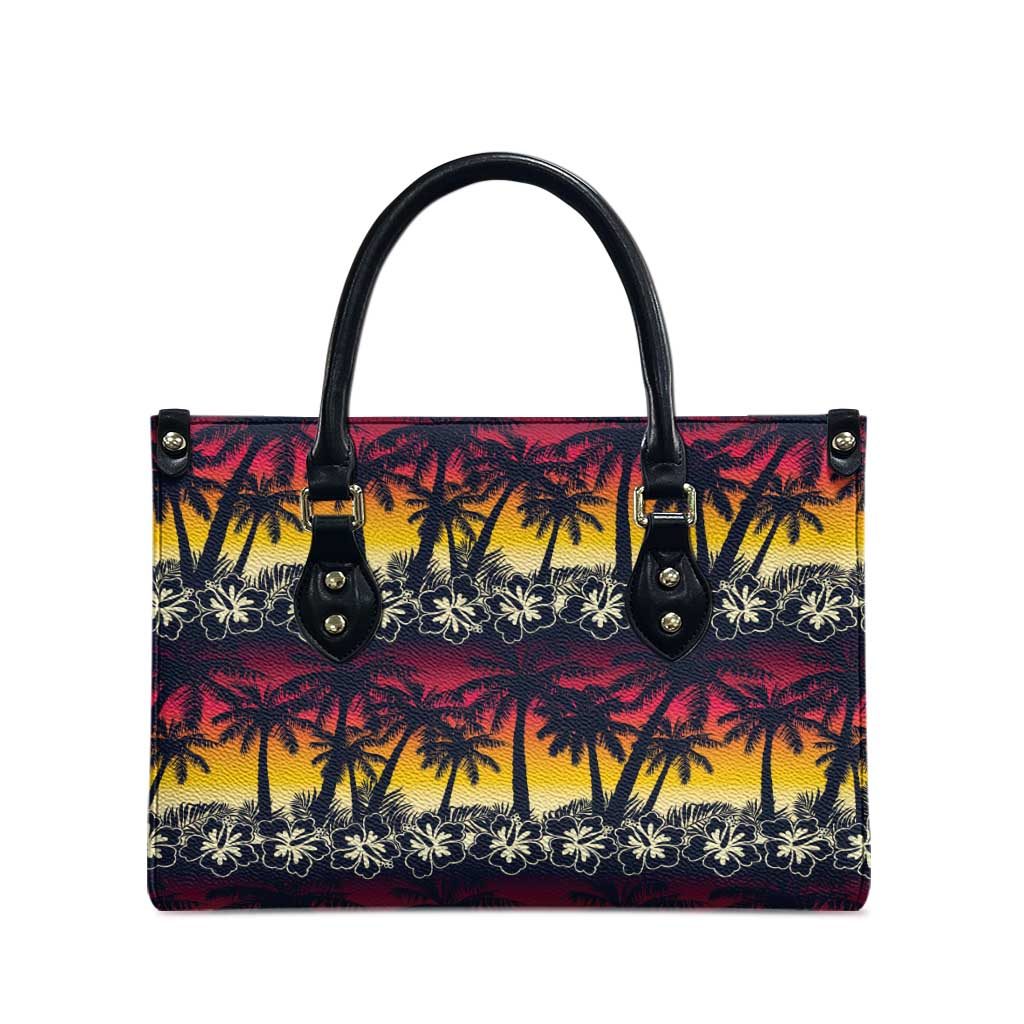 Hawaii Hibiscus Palm Tree Sunset Leather Bag Tropical Style - Wonder Print Shop