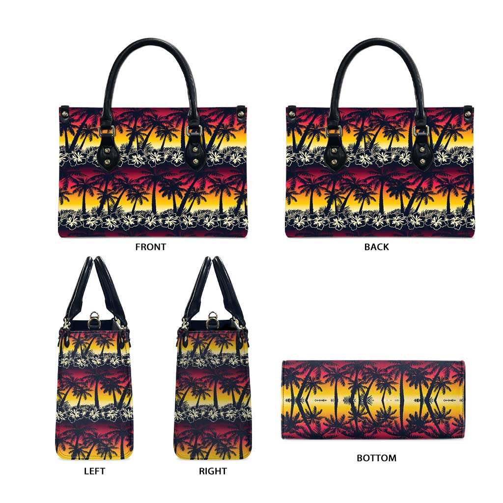 Hawaii Hibiscus Palm Tree Sunset Leather Bag Tropical Style - Wonder Print Shop