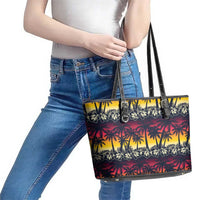Hawaii Hibiscus Palm Tree Sunset Leather Tote Bag Tropical Style - Wonder Print Shop