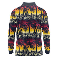 Hawaii Hibiscus Palm Tree Sunset Long Sleeve Polo Shirt Tropical Style - Wonder Print Shop