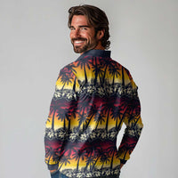 Hawaii Hibiscus Palm Tree Sunset Long Sleeve Polo Shirt Tropical Style - Wonder Print Shop
