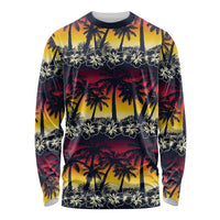 Hawaii Hibiscus Palm Tree Sunset Long Sleeve Shirt Tropical Style - Wonder Print Shop