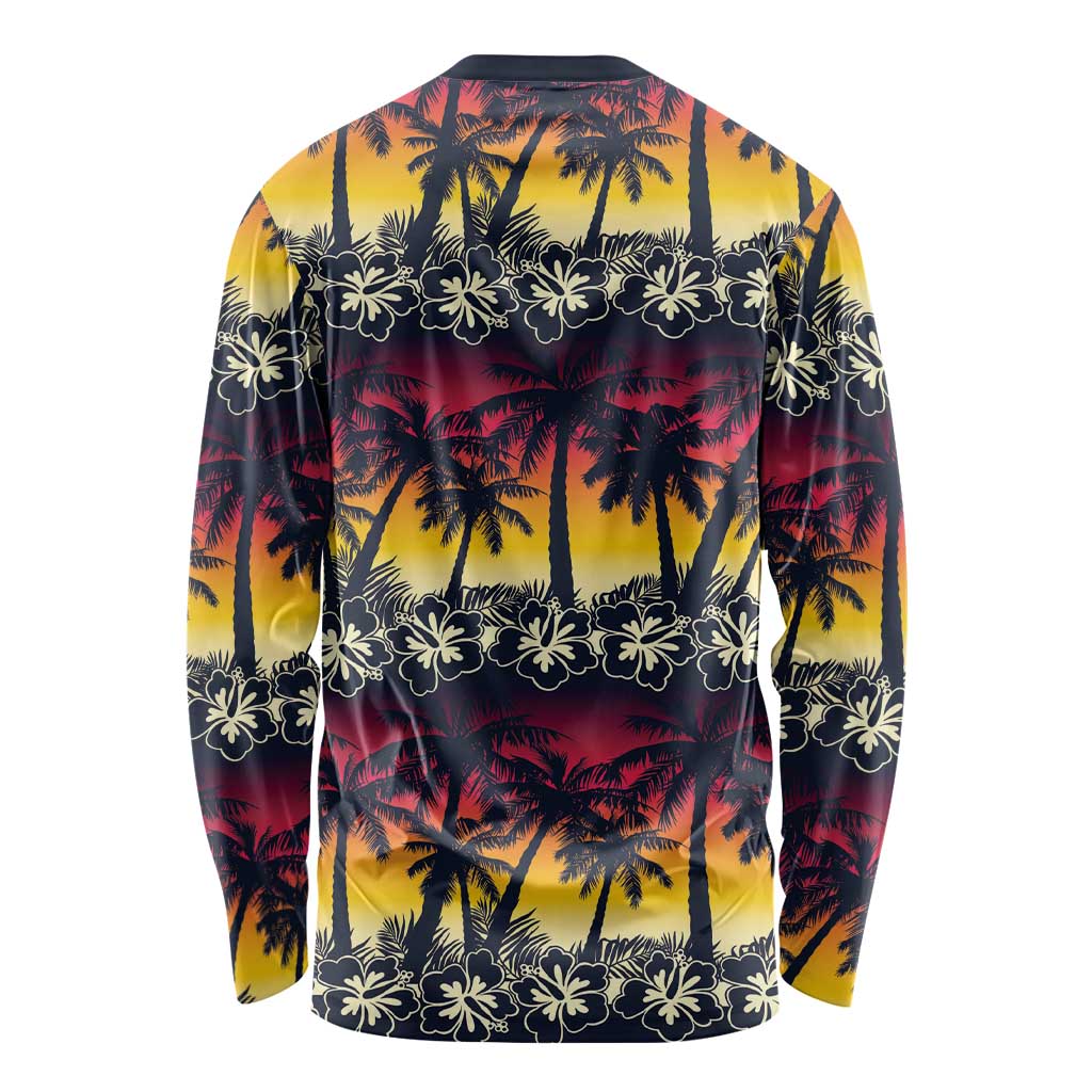 Hawaii Hibiscus Palm Tree Sunset Long Sleeve Shirt Tropical Style - Wonder Print Shop