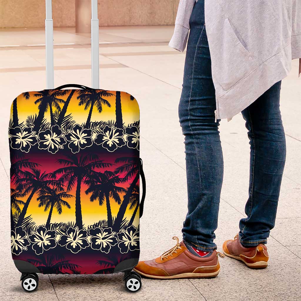 Hawaii Hibiscus Palm Tree Sunset Luggage Cover Tropical Style - Wonder Print Shop