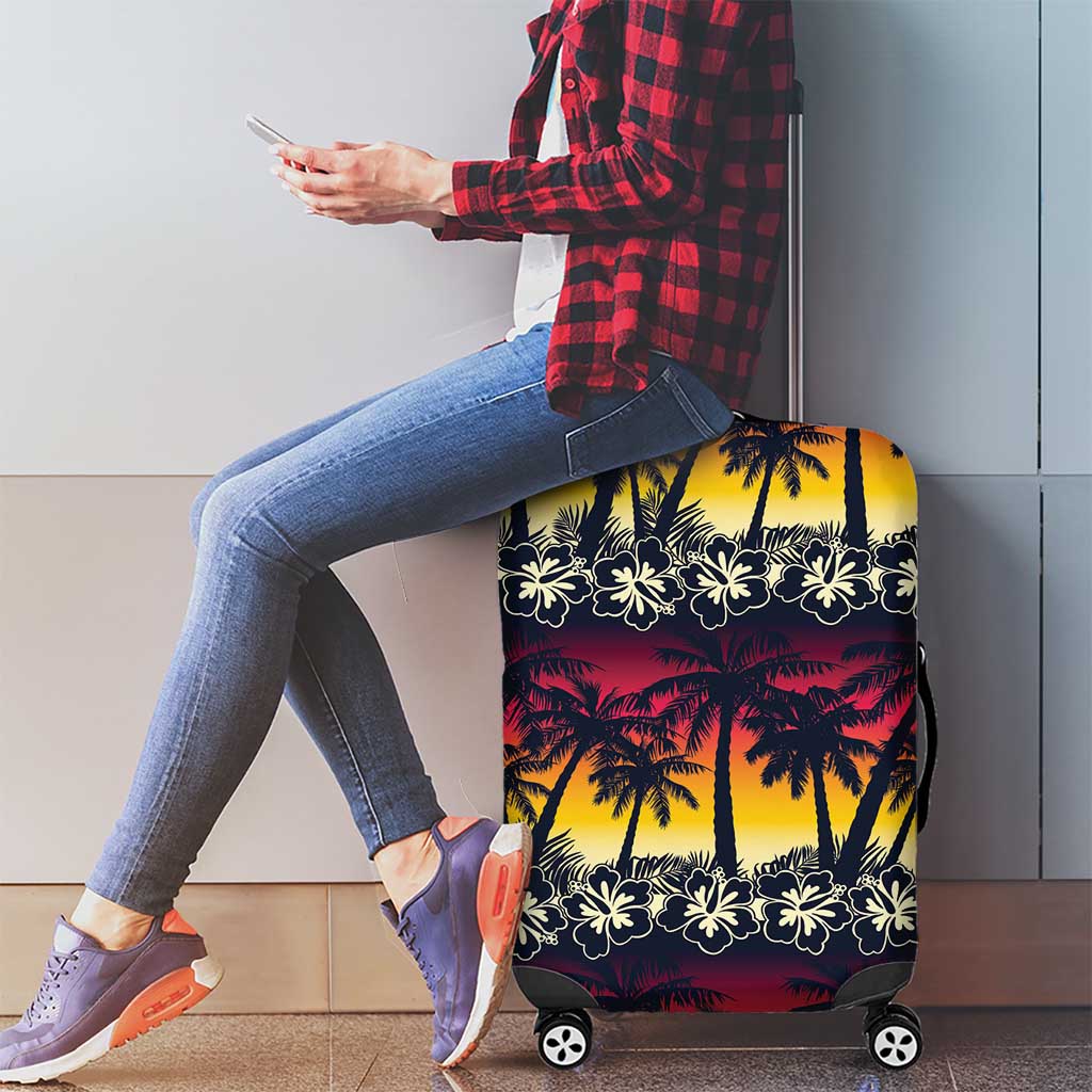 Hawaii Hibiscus Palm Tree Sunset Luggage Cover Tropical Style - Wonder Print Shop
